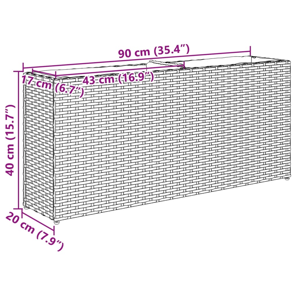 vidaXL Pflanzkübel mit 2 Töpfen 2 Stk. Grau 90x20x40 cm Poly Rattan