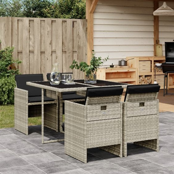 5-tlg. Garten-Essgruppe mit Kissen Schwarz Poly Rattan