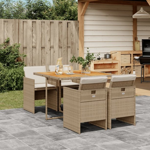 5-tlg. Garten-Essgruppe mit Kissen Schwarz Poly Rattan