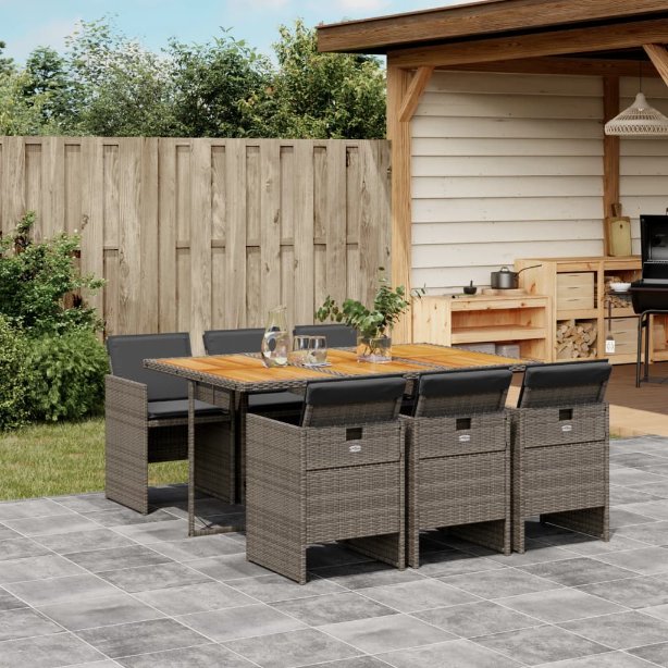 5-tlg. Garten-Essgruppe mit Kissen Schwarz Poly Rattan