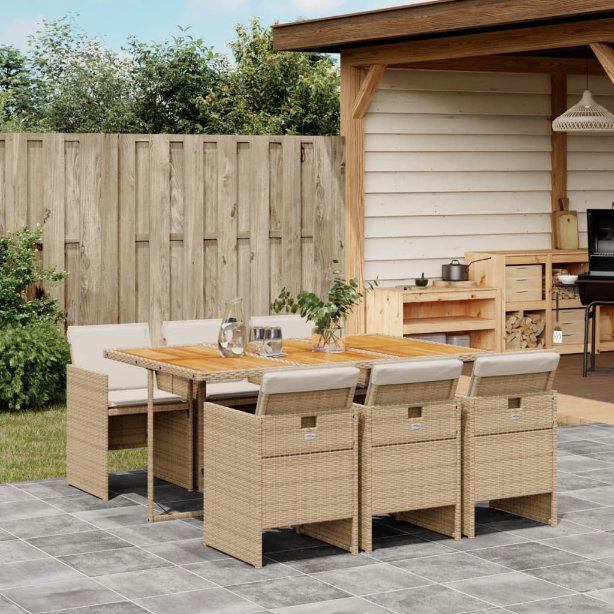 5-tlg. Garten-Essgruppe mit Kissen Schwarz Poly Rattan