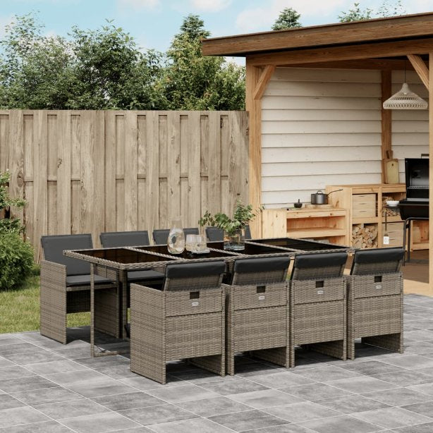 5-tlg. Garten-Essgruppe mit Kissen Schwarz Poly Rattan