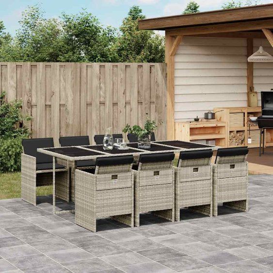 5-tlg. Garten-Essgruppe mit Kissen Schwarz Poly Rattan