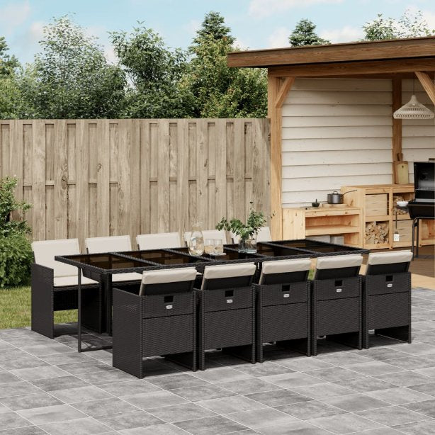 5-tlg. Garten-Essgruppe mit Kissen Schwarz Poly Rattan