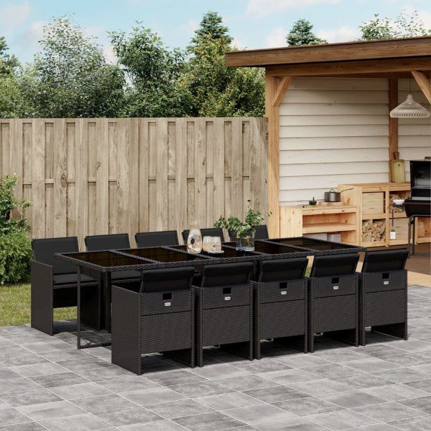 5-tlg. Garten-Essgruppe mit Kissen Schwarz Poly Rattan
