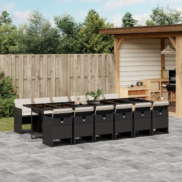 5-tlg. Garten-Essgruppe mit Kissen Schwarz Poly Rattan