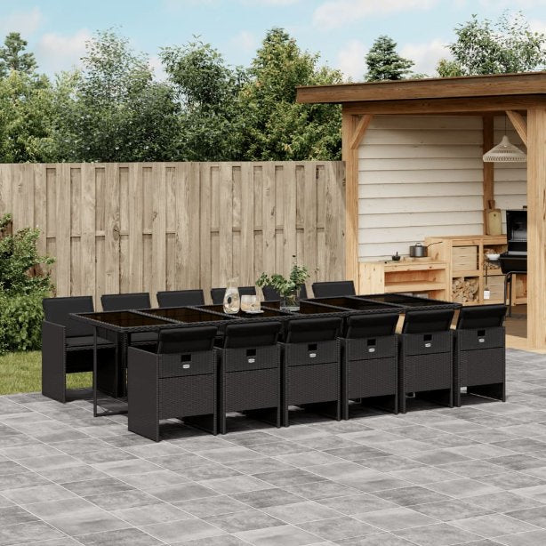 5-tlg. Garten-Essgruppe mit Kissen Schwarz Poly Rattan