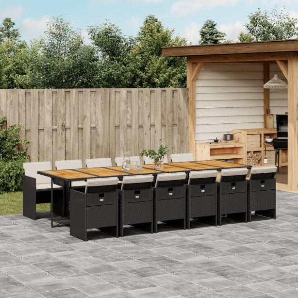 5-tlg. Garten-Essgruppe mit Kissen Schwarz Poly Rattan