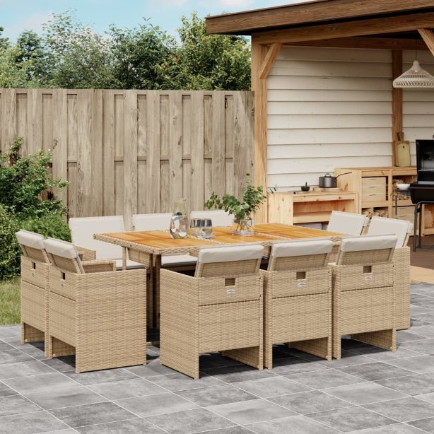 9-tlg. Garten-Essgruppe mit Kissen Schwarz Poly Rattan