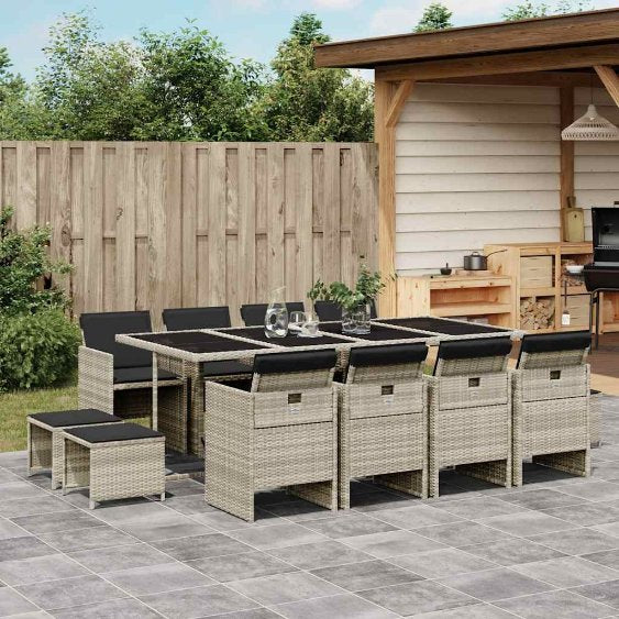 9-tlg. Garten-Essgruppe mit Kissen Schwarz Poly Rattan