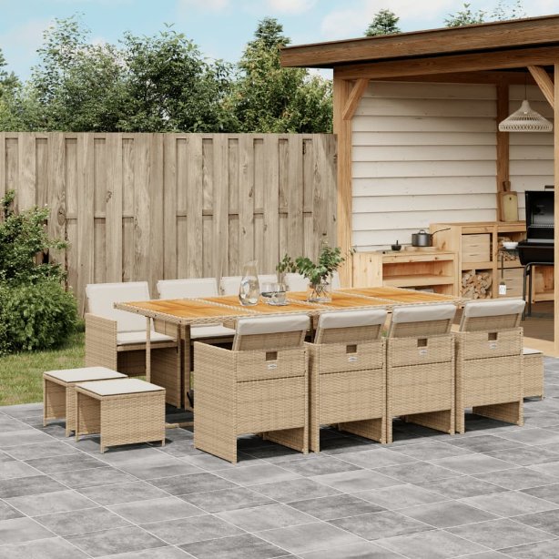 9-tlg. Garten-Essgruppe mit Kissen Schwarz Poly Rattan