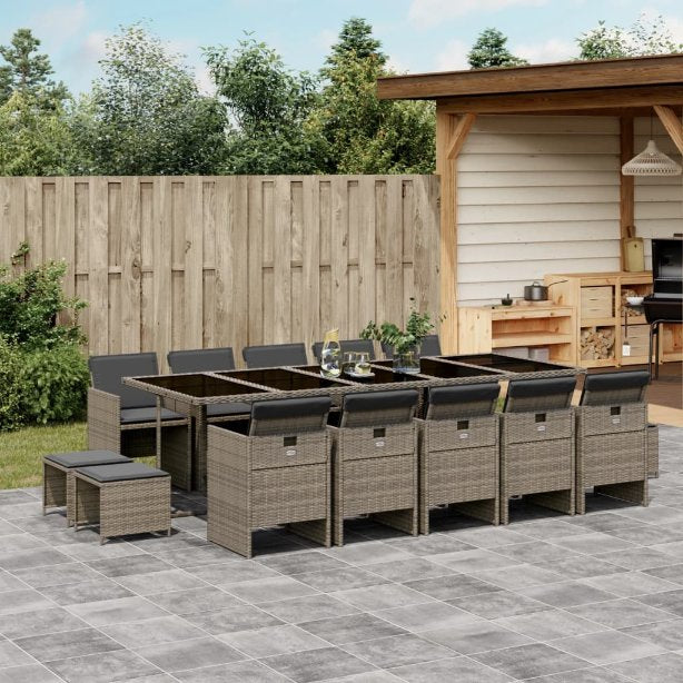 9-tlg. Garten-Essgruppe mit Kissen Schwarz Poly Rattan