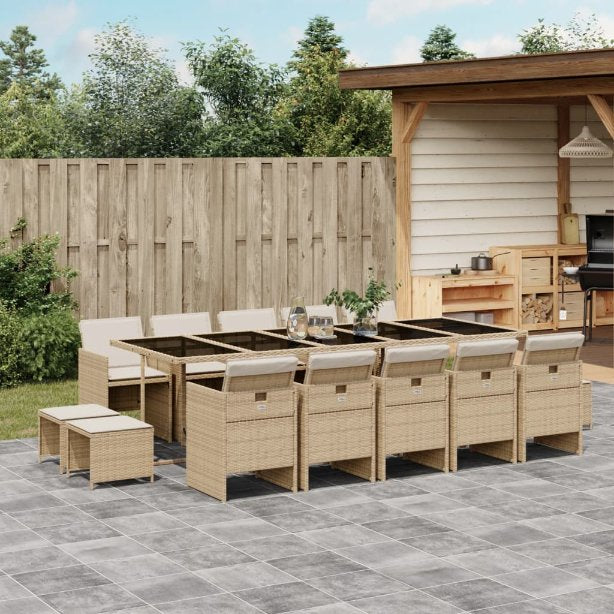 9-tlg. Garten-Essgruppe mit Kissen Schwarz Poly Rattan