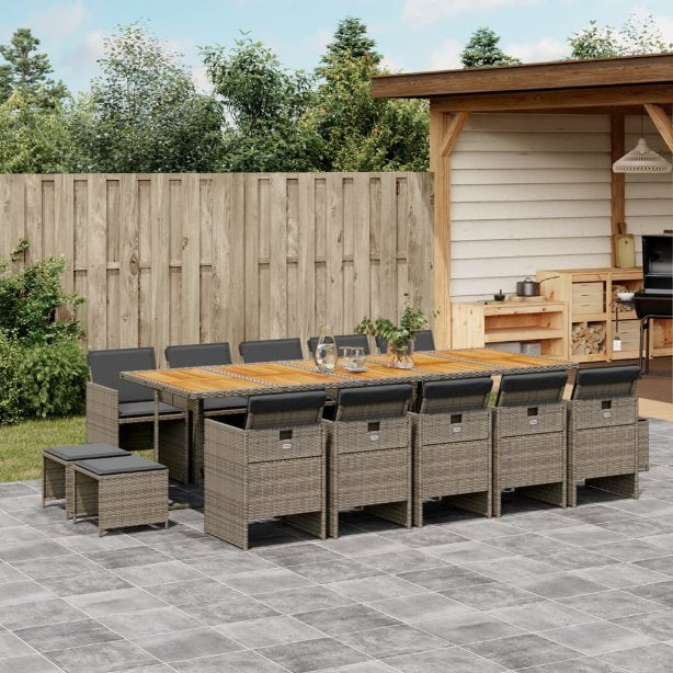 9-tlg. Garten-Essgruppe mit Kissen Schwarz Poly Rattan