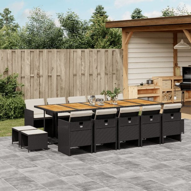 9-tlg. Garten-Essgruppe mit Kissen Schwarz Poly Rattan