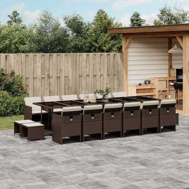 9-tlg. Garten-Essgruppe mit Kissen Schwarz Poly Rattan