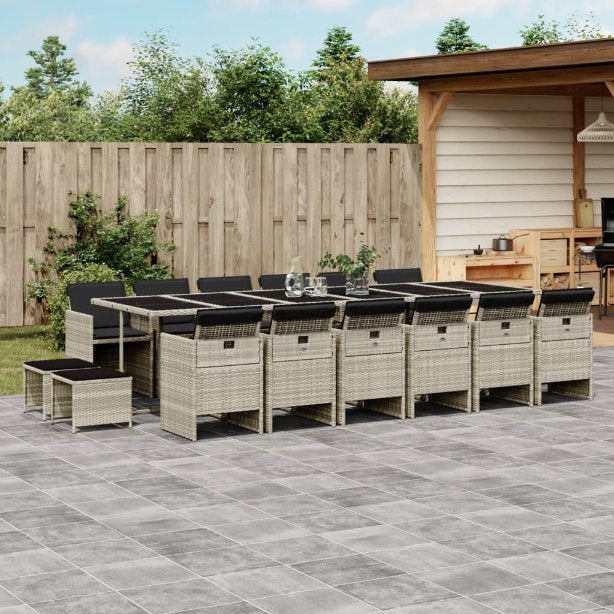 9-tlg. Garten-Essgruppe mit Kissen Schwarz Poly Rattan