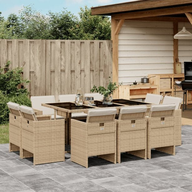 9-tlg. Garten-Essgruppe mit Kissen Schwarz Poly Rattan