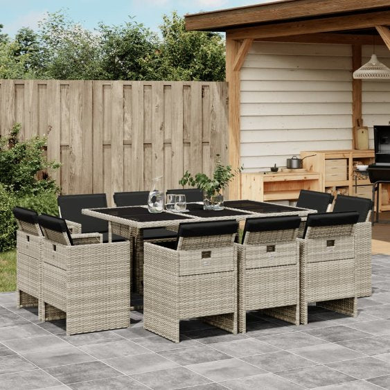 9-tlg. Garten-Essgruppe mit Kissen Schwarz Poly Rattan