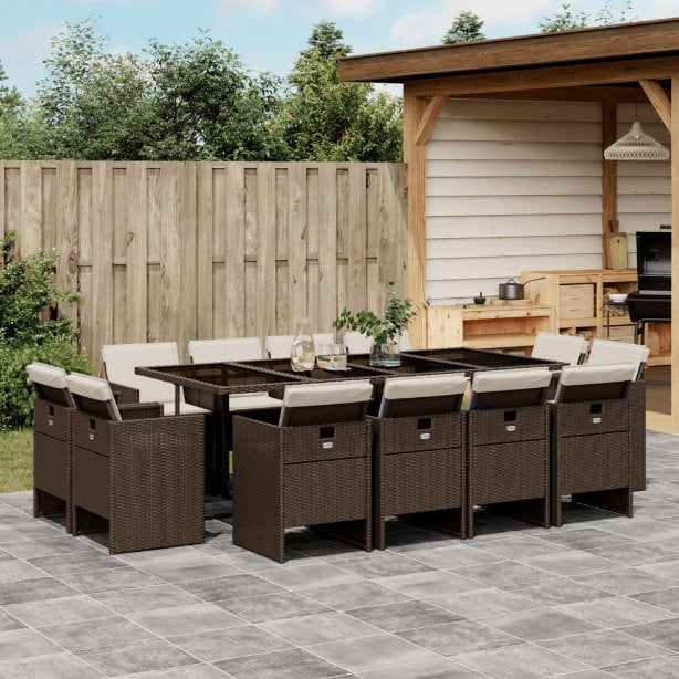 9-tlg. Garten-Essgruppe mit Kissen Schwarz Poly Rattan