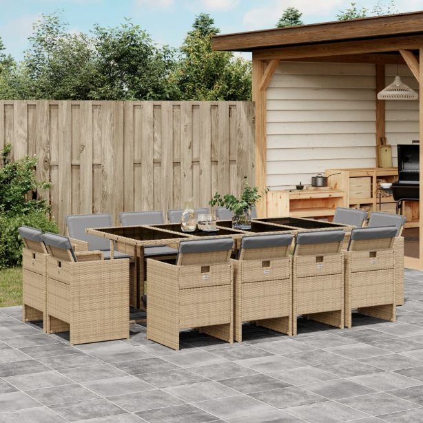9-tlg. Garten-Essgruppe mit Kissen Schwarz Poly Rattan