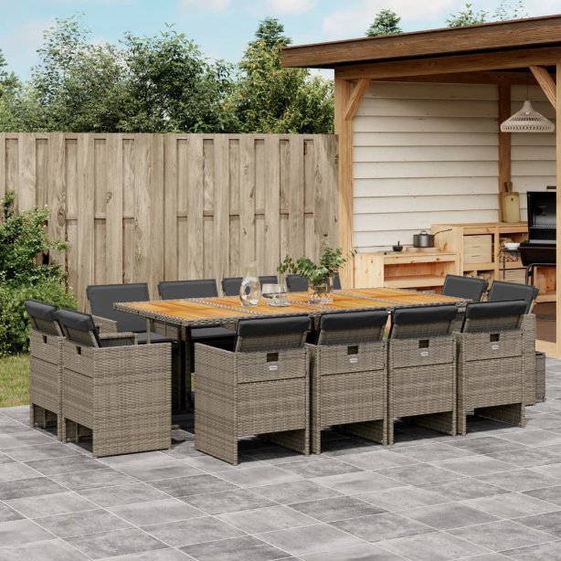 9-tlg. Garten-Essgruppe mit Kissen Schwarz Poly Rattan