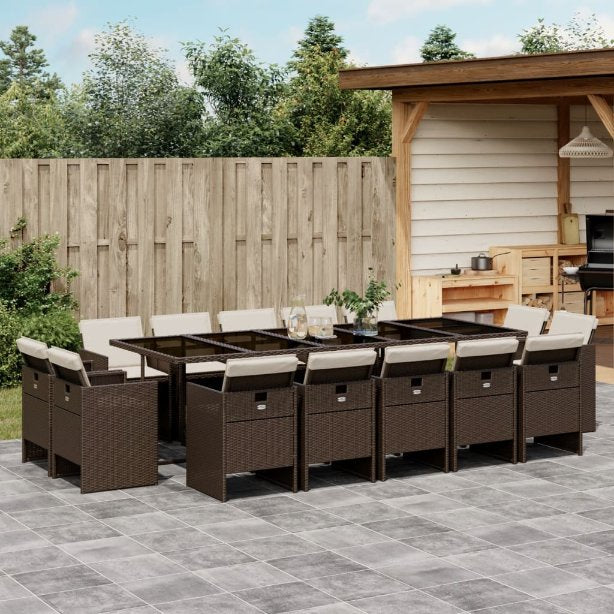 9-tlg. Garten-Essgruppe mit Kissen Schwarz Poly Rattan
