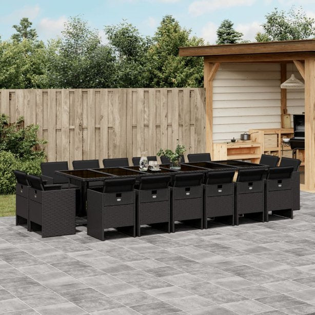 9-tlg. Garten-Essgruppe mit Kissen Schwarz Poly Rattan