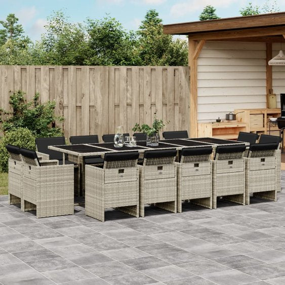 9-tlg. Garten-Essgruppe mit Kissen Schwarz Poly Rattan