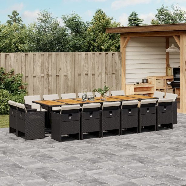9-tlg. Garten-Essgruppe mit Kissen Schwarz Poly Rattan