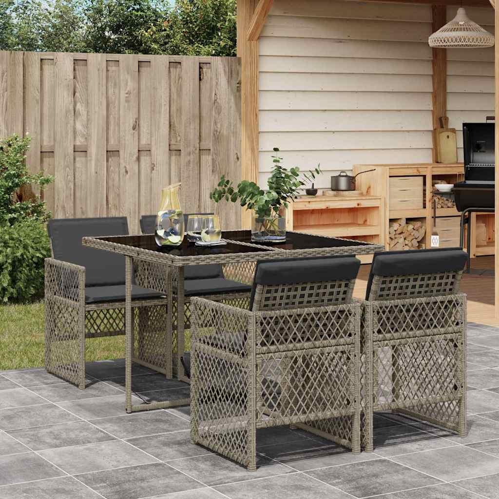 5-tlg. Garten-Essgruppe mit Kissen Schwarz Poly Rattan