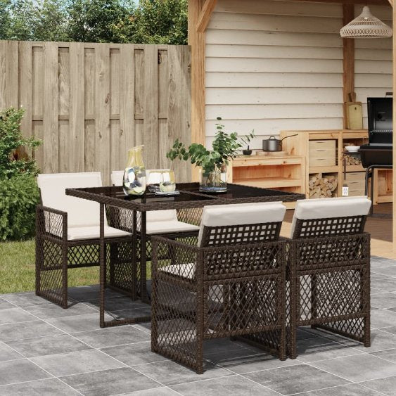 5-tlg. Garten-Essgruppe mit Kissen Schwarz Poly Rattan