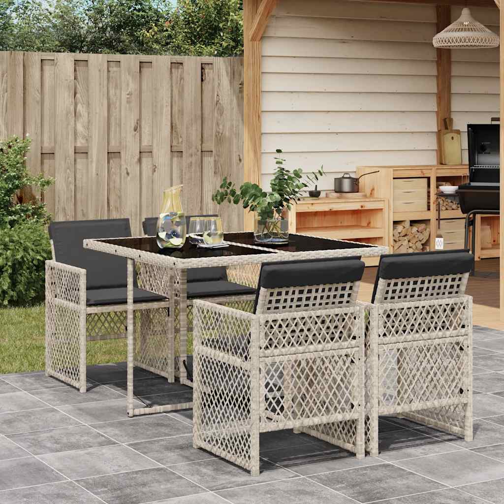 5-tlg. Garten-Essgruppe mit Kissen Schwarz Poly Rattan
