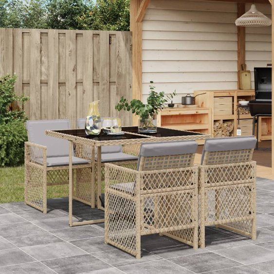 5-tlg. Garten-Essgruppe mit Kissen Schwarz Poly Rattan
