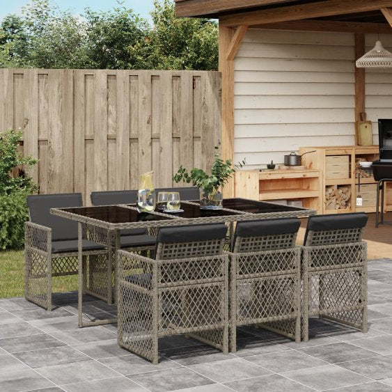 5-tlg. Garten-Essgruppe mit Kissen Schwarz Poly Rattan