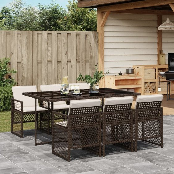 5-tlg. Garten-Essgruppe mit Kissen Schwarz Poly Rattan