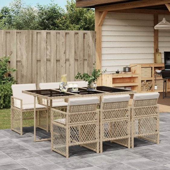 5-tlg. Garten-Essgruppe mit Kissen Schwarz Poly Rattan