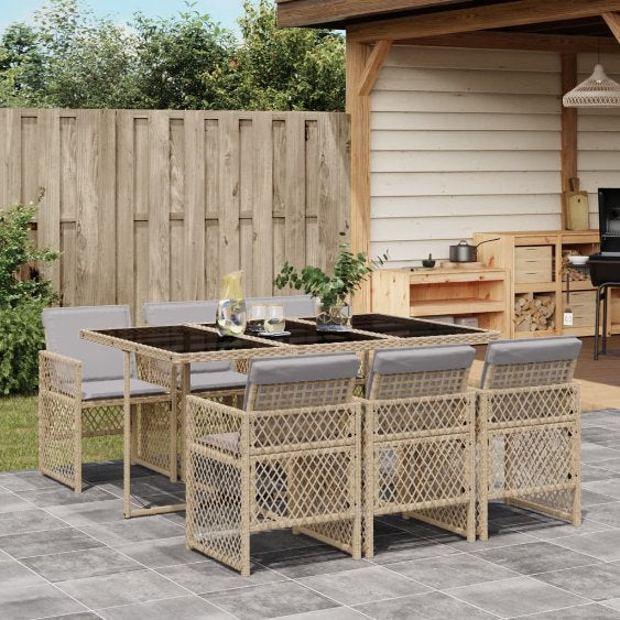 5-tlg. Garten-Essgruppe mit Kissen Schwarz Poly Rattan