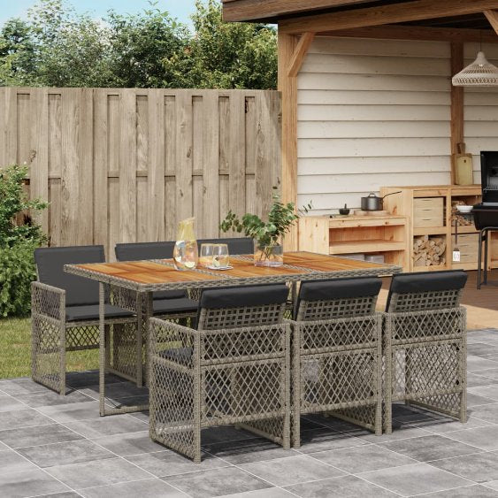 5-tlg. Garten-Essgruppe mit Kissen Schwarz Poly Rattan