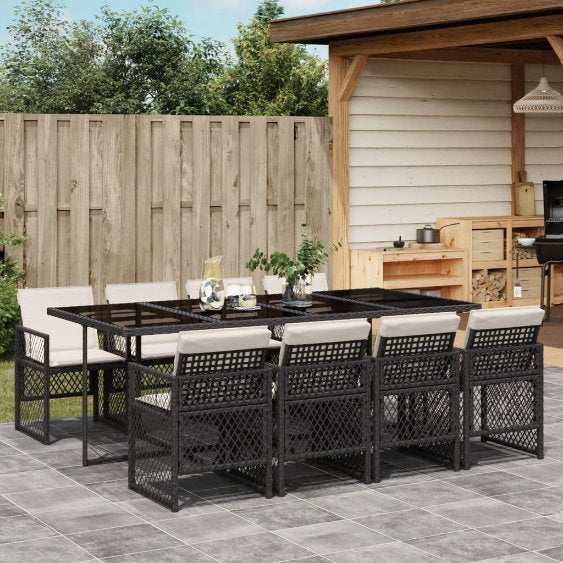 5-tlg. Garten-Essgruppe mit Kissen Schwarz Poly Rattan