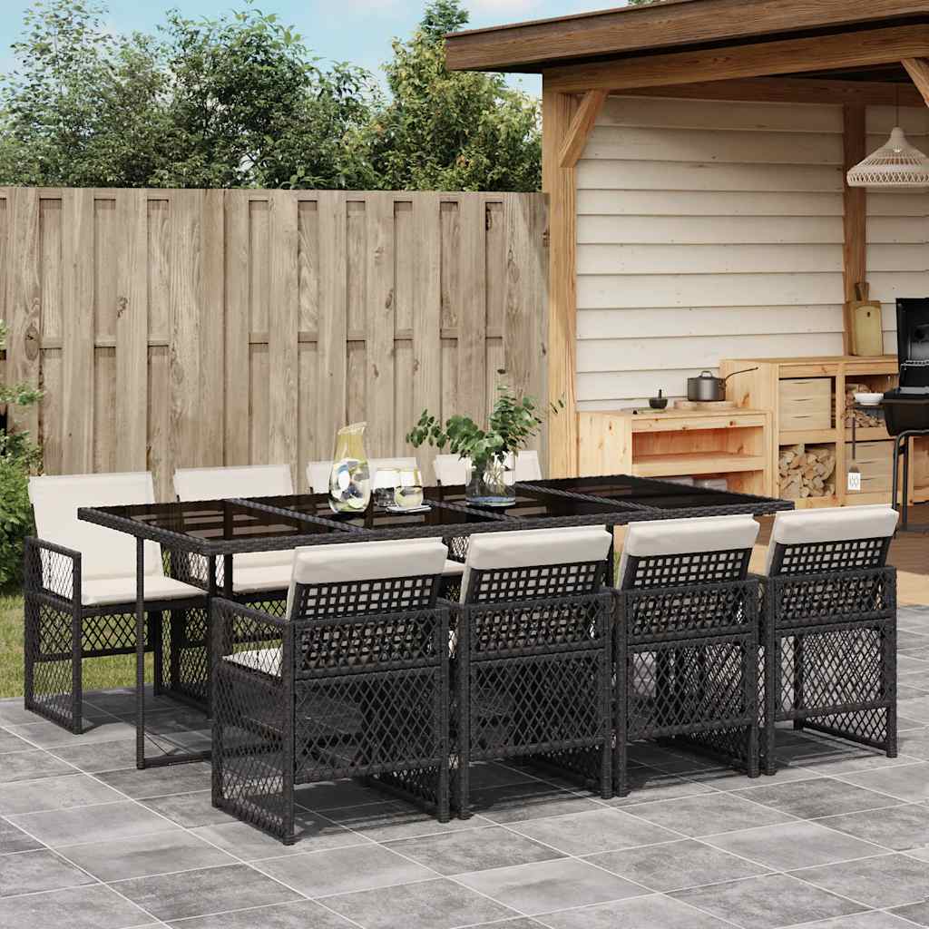 5-tlg. Garten-Essgruppe mit Kissen Schwarz Poly Rattan