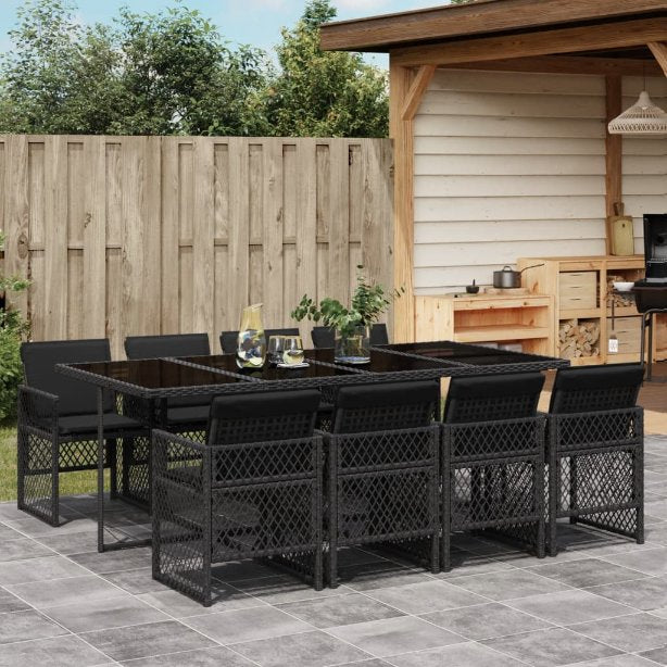 5-tlg. Garten-Essgruppe mit Kissen Schwarz Poly Rattan
