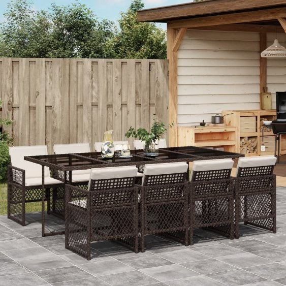 5-tlg. Garten-Essgruppe mit Kissen Schwarz Poly Rattan