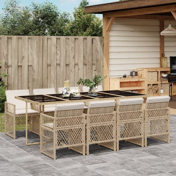 5-tlg. Garten-Essgruppe mit Kissen Schwarz Poly Rattan