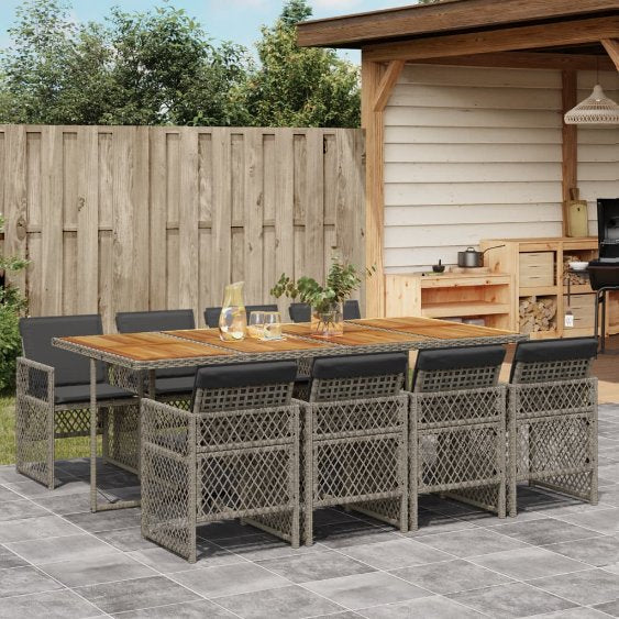 5-tlg. Garten-Essgruppe mit Kissen Schwarz Poly Rattan