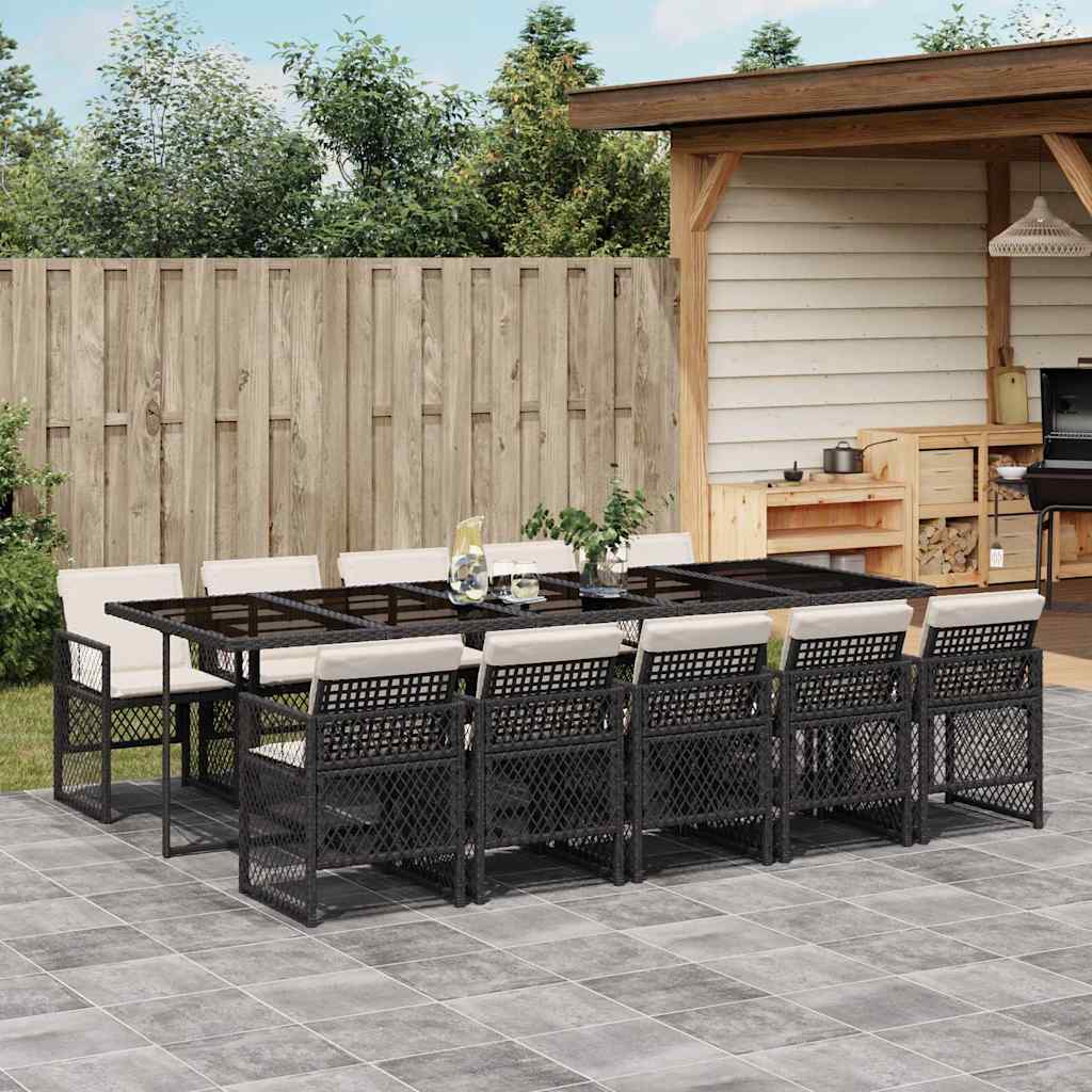 5-tlg. Garten-Essgruppe mit Kissen Schwarz Poly Rattan