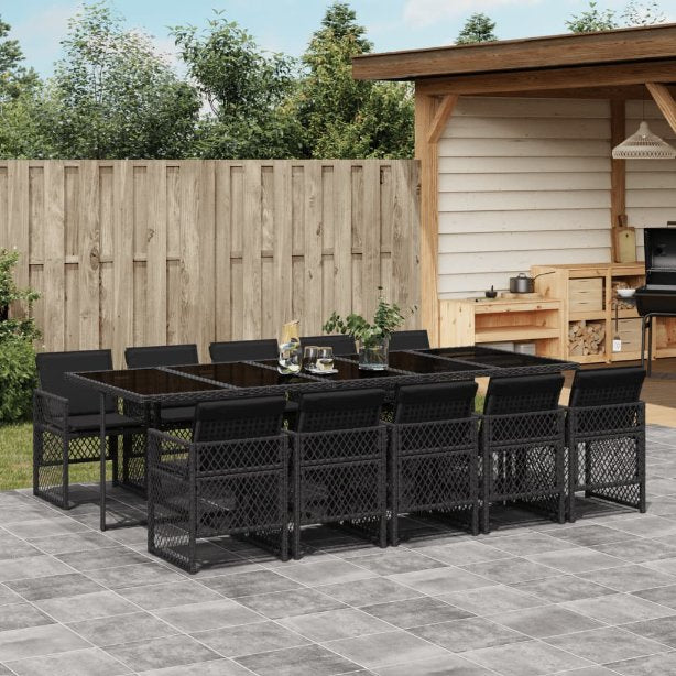 5-tlg. Garten-Essgruppe mit Kissen Schwarz Poly Rattan