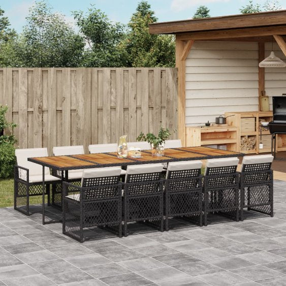 5-tlg. Garten-Essgruppe mit Kissen Schwarz Poly Rattan