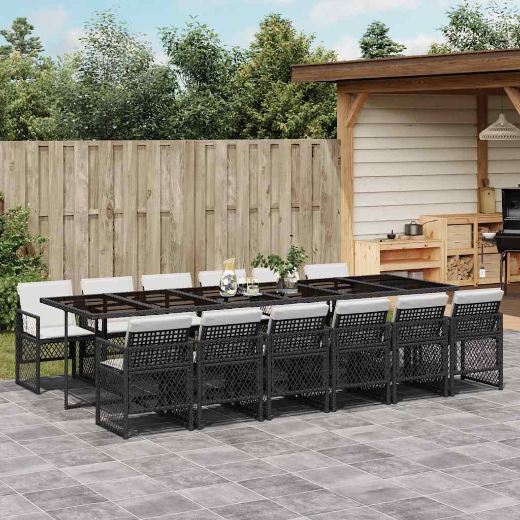 5-tlg. Garten-Essgruppe mit Kissen Schwarz Poly Rattan