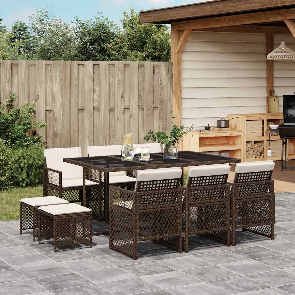 9-tlg. Garten-Essgruppe mit Kissen Schwarz Poly Rattan
